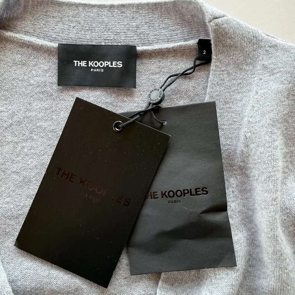 NEW The Kooples V-Neck 100% Wool Cardigan With Jewel Buttons in Gray Sz 2 US 6 - Picture 11 of 15